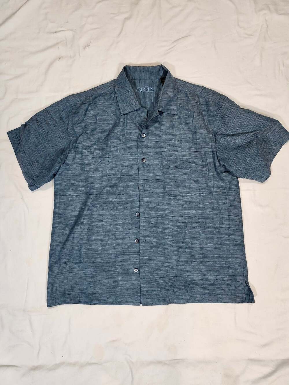 Aureus Short Sleeve Button-Up Camp Shirt Blue Textured